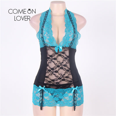 Black, Blue and Lace Corset Chemise